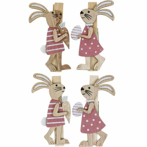 Floristik24 Decorative clips bunnies Easter bunnies pink, white wood Easter decoration 4pcs