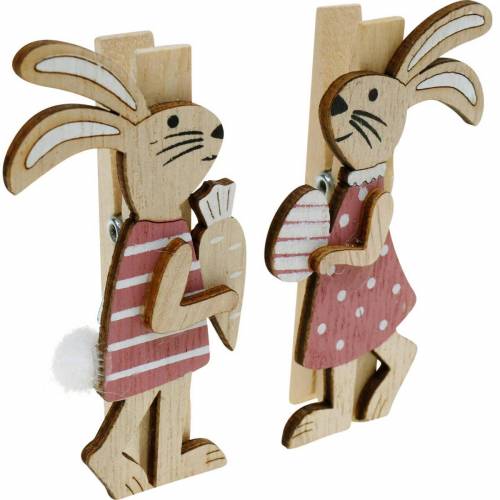 Product Decorative clips bunnies Easter bunnies pink, white wood Easter decoration 4pcs