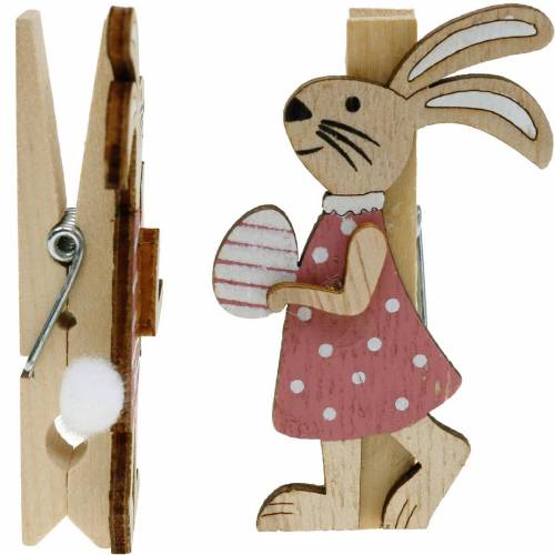 Product Decorative clips bunnies Easter bunnies pink, white wood Easter decoration 4pcs
