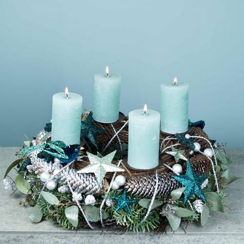 Floristik24 Decorative wreath eucalyptus and artificial cones Ø45cm green, white