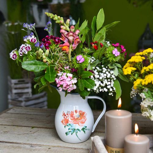 Floristik24 Decorative jug, flower vase vintage look, enamel jug with rose motif H19cm