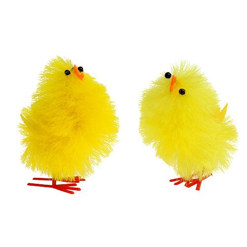 Decorative chicks made of chenille yellow 6.5cm 6pcs