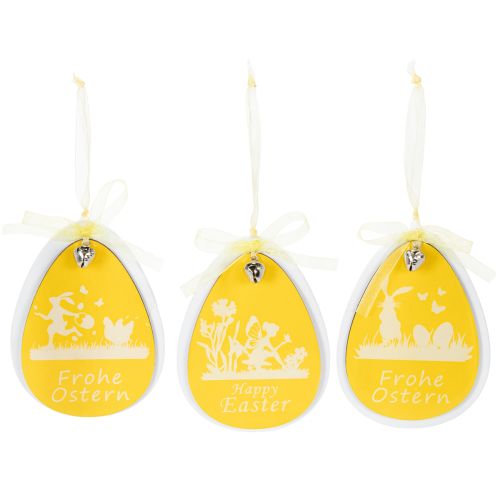 Decorative Easter eggs for hanging, white and yellow, wooden, Easter decoration, spring decoration, 6 pieces