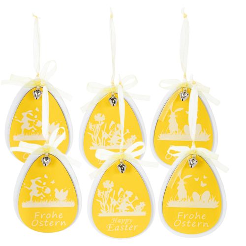 Product Decorative Easter eggs for hanging, white and yellow, wooden, Easter decoration, spring decoration, 6 pieces