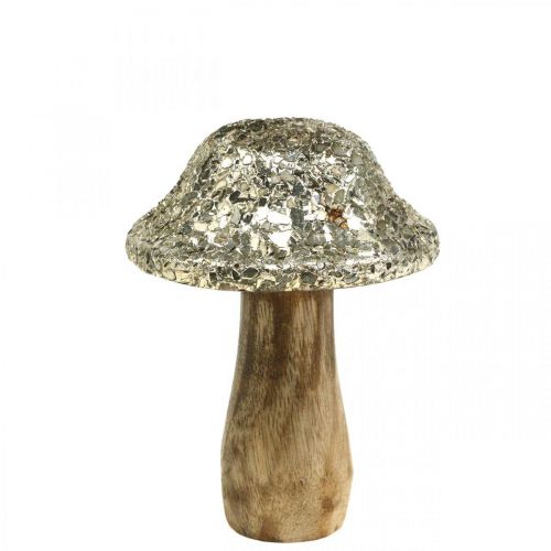 Floristik24 Deco mushroom wood wooden mushroom with golden mosaic pattern H12cm