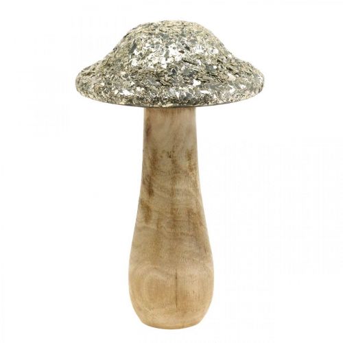 Product Deco mushroom wood wooden mushroom with golden mosaic pattern H17cm