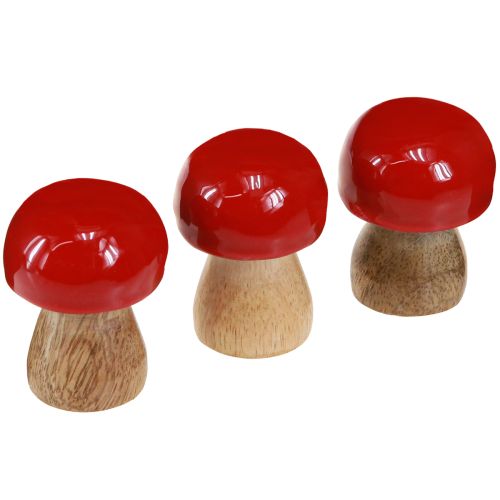 Decorative mushrooms red lacquered wooden mushrooms champignons H5cm Ø4cm 6 pcs