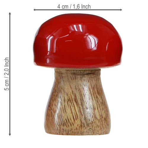 Product Decorative mushrooms red lacquered wooden mushrooms champignons H5cm Ø4cm 6 pcs