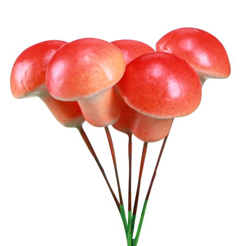Decorative mushrooms on wire red autumn decoration for sticking 7cm 24 pcs