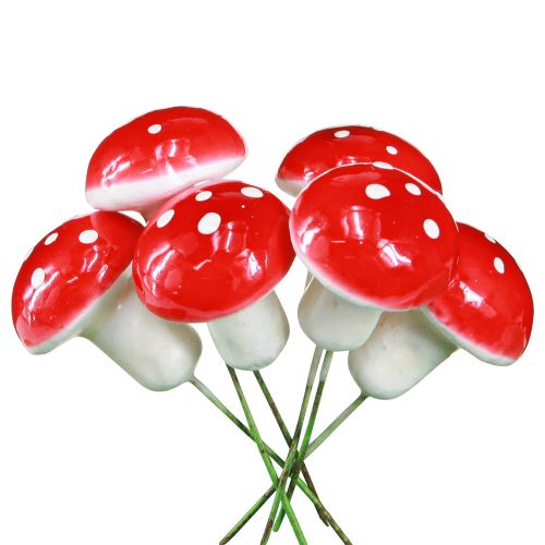 Decorative mushrooms to stick, fly agarics on wire Ø2.5cm 36 pcs