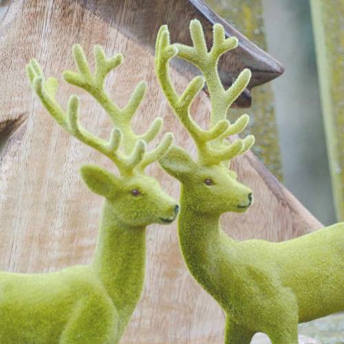 Product Decorative reindeer flocked moss green 20cm 2 pcs
