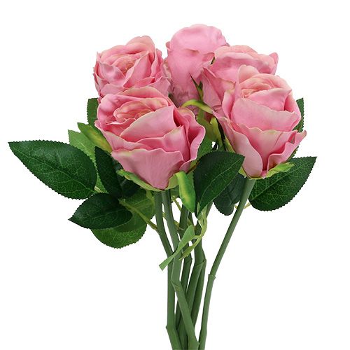 Floristik24 Deco rose Ø6cm pink L30cm 6pcs