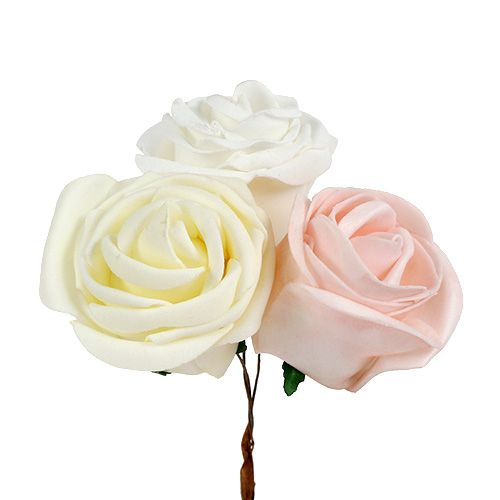 Floristik24 Deco rose mix white, pink, cream Ø7.5cm 12p