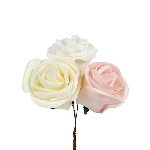 Deco rose white, cream, pink mix Ø6cm 24pcs