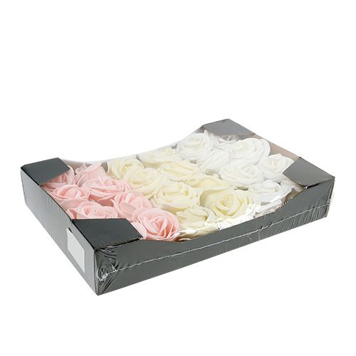 Floristik24 Deco rose white, cream, pink mix Ø6cm 24pcs