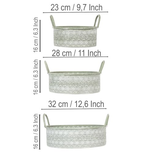 Product Decorative metal bowl with handles, vintage planter, set of 3