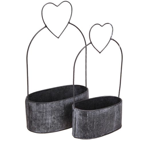 Product Decorative bowl oval metal with heart black 20/16cm set of 2
