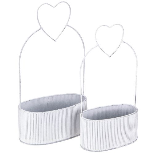 Product Decorative bowl oval metal with heart white 20/16cm set of 2