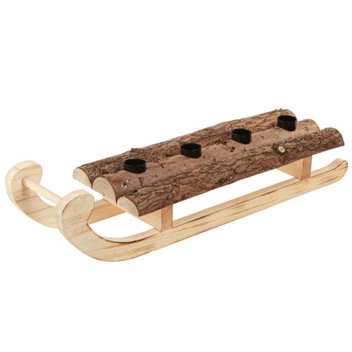 Decorative sleigh wood bark 4 candle holders 40×12.5cm