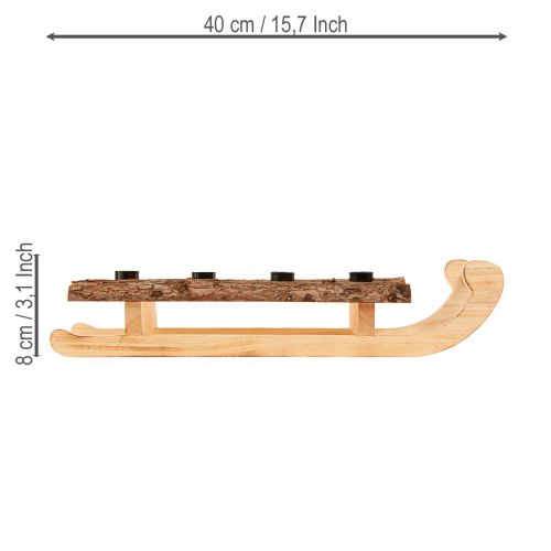Product Decorative sleigh wood bark 4 candle holders 40×12.5cm