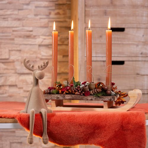 Product Decorative sleigh wood bark 4 candle holders 40×12.5cm
