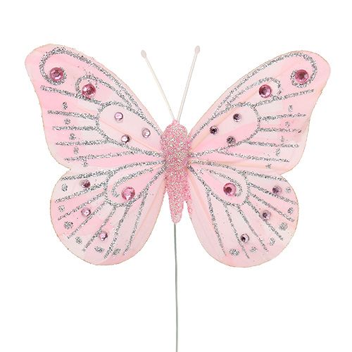 Floristik24 Deco Butterfly Rosa with mica 10.5cm 3pcs
