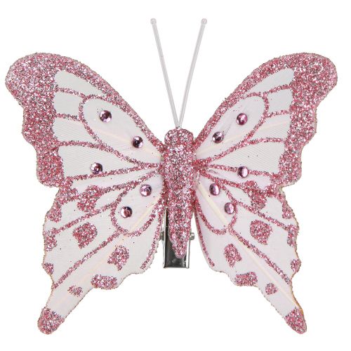 Floristik24 Decorative butterflies made of feathers pink glitter 7.5x7cm 4 pcs