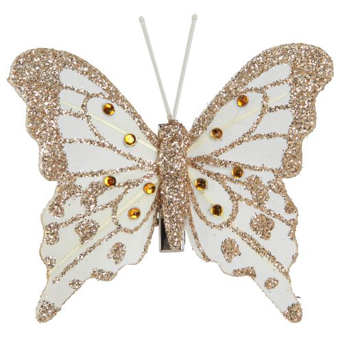 Floristik24 Feather decoration butterflies in gold on clip 7.5x7cm 4 pcs