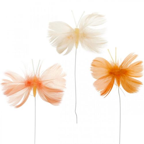 Floristik24 Butterflies in shades of orange, spring decoration Feather butterflies on wire 6pcs