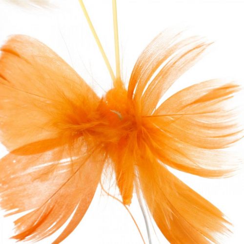 Product Butterflies in shades of orange, spring decoration Feather butterflies on wire 6pcs