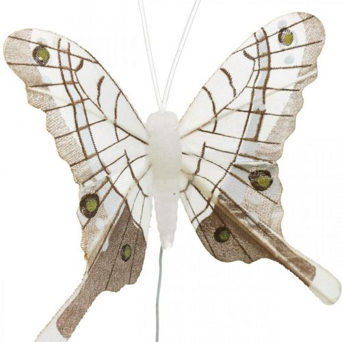 Floristik24 Decorative butterflies white, brown feather butterfly on wire 7.5cm 6pcs