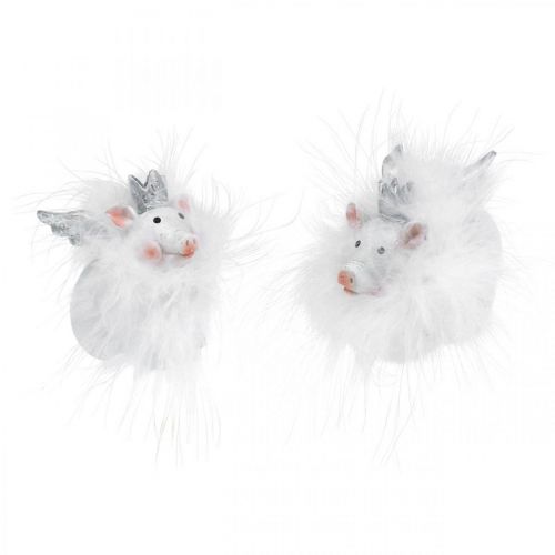 Floristik24 Deco pig with crown figure lucky pig white 7cm 2pcs