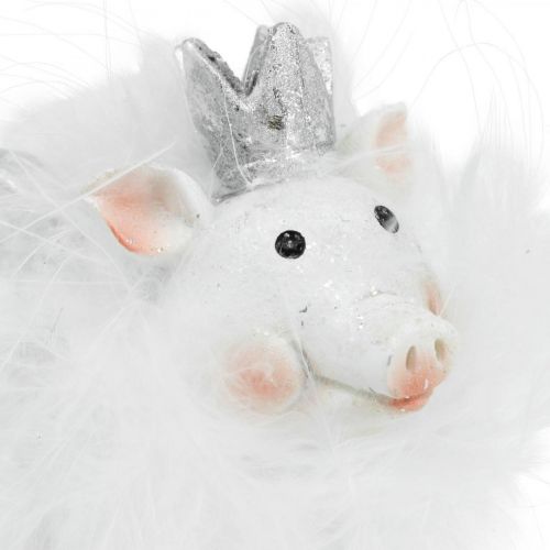 Floristik24 Deco pig with crown figure lucky pig white 7cm 2pcs