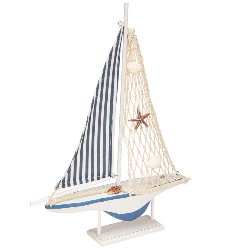 Product Decorative sailboat wood shells white blue L26.5cm H37cm