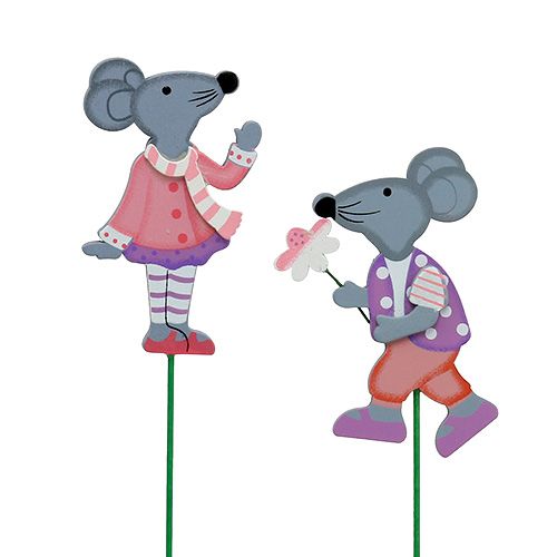 Floristik24 Decoration plug mouse with flower 8.5cm 14pcs