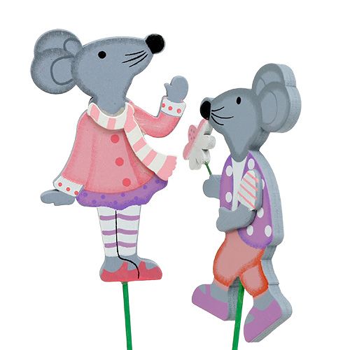 Floristik24 Decoration plug mouse with flower 8.5cm 14pcs