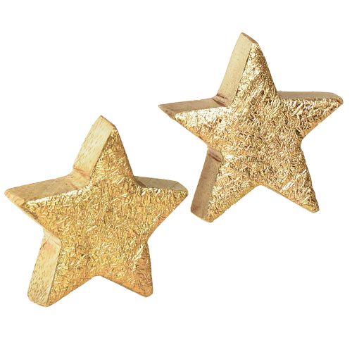 Decorative stars wooden stars gold natural mango wood Ø5cm 12 pcs