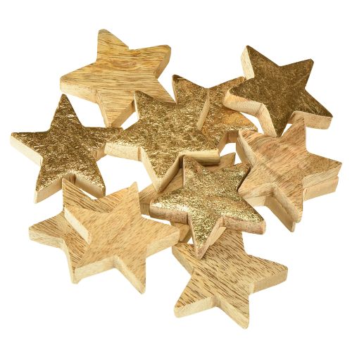 Product Decorative stars wooden stars gold natural mango wood Ø5cm 12 pcs