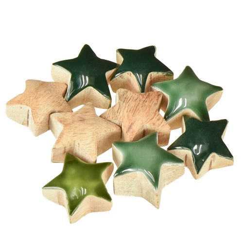 Product Decorative stars wooden stars green scatter decoration 3cm 9 pcs