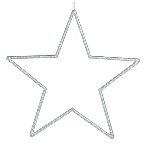 Product Decorative stars silver Christmas tree decorations with glitter 18cm 8 pcs