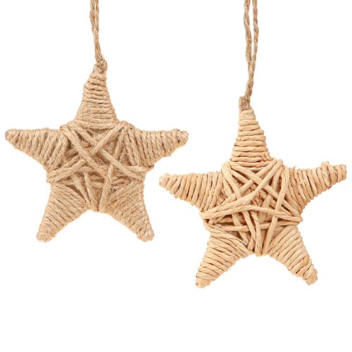 Decorative stars for hanging raffia hemp tree decoration 7.5cm 8 pieces