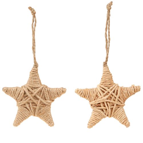 Product Decorative stars for hanging raffia hemp tree decoration 7.5cm 8 pieces