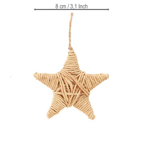 Product Decorative stars for hanging raffia hemp tree decoration 7.5cm 8 pieces