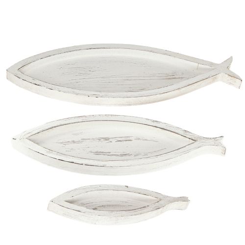 Decorative Tray Wood Fish White Natural L30/40/50cm Set of 3