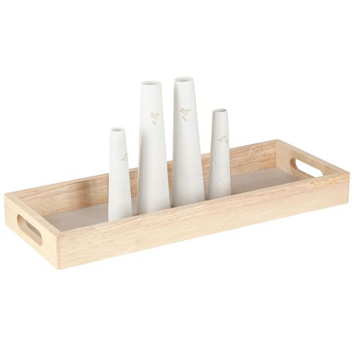 Floristik24 Decorative Tray Wood Mini Vases Ceramic White Gold 35x14cm