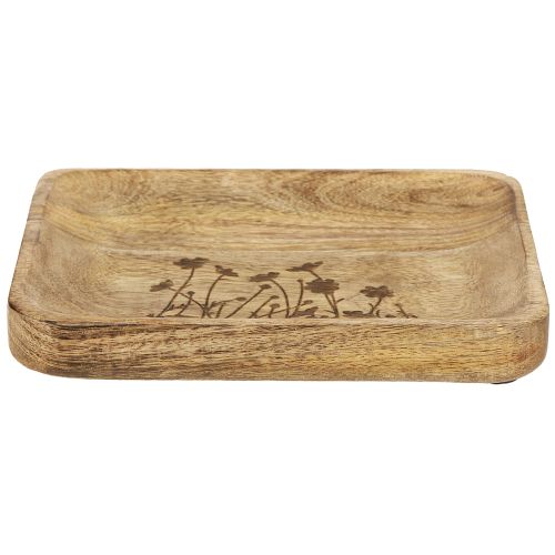 Product Decorative tray wood with floral pattern mango wood 20×15.5cm