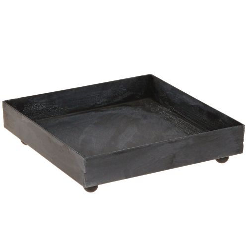 Floristik24 Decorative tray metal black grey washed 15×15cm 2pcs