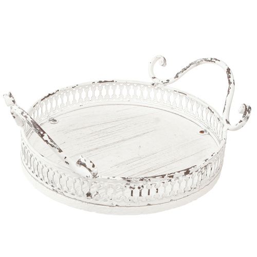 Floristik24 Decorative tray metal white handle shabby chic Ø20cm H8cm