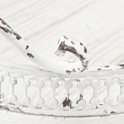 Floristik24 Decorative tray metal white handle shabby chic Ø20cm H8cm