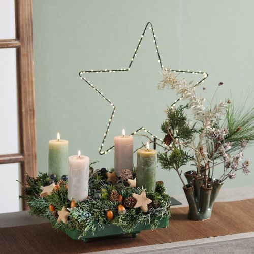 Product Decorative tray metal square green wooden base 25.5×25.5cm